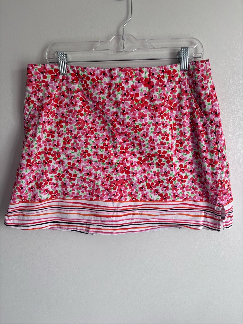 Lady Hagen Pink Floral Mini Skirt with Striped Hem